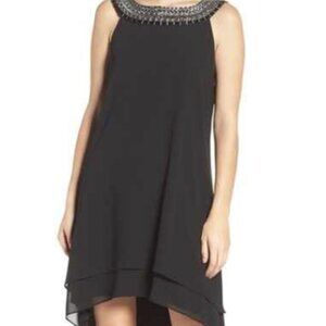 Vince Camuto Womens Dress Sz 8 Black Beaded Sleeveless Chiffon Lined Shift